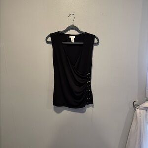 Carmen Marc Valvo Black Draped Lace-Up Blouse